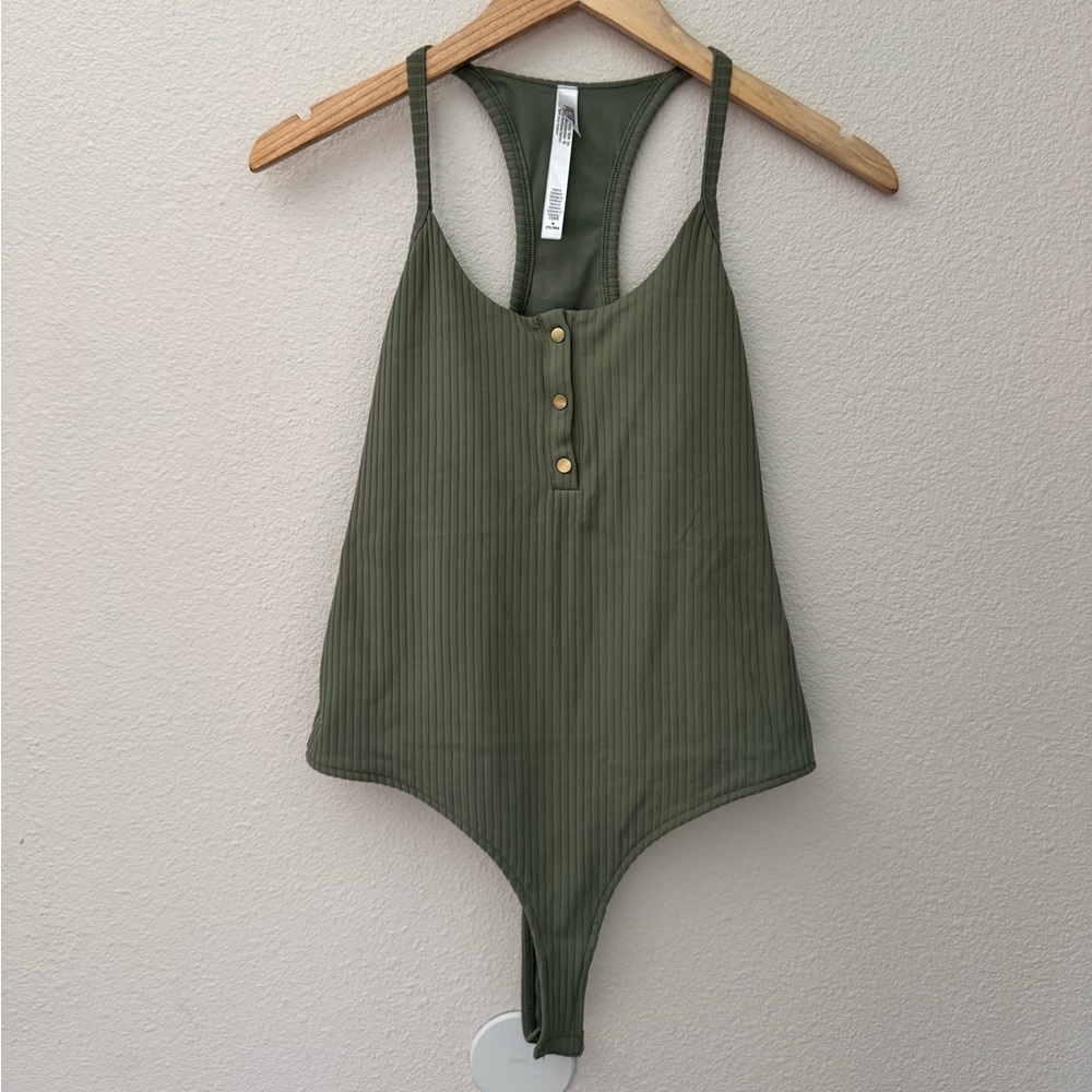 Victoria Secret Olive Green Ribbed Bodysuit racer back size M